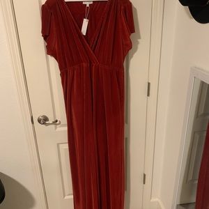 Athena Pleated Burnt Orange Maxi Dress